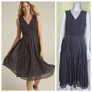 Long Tall Sally Midi Dress Size 12 Black Pinstripe Pleated Skirt Classic Office